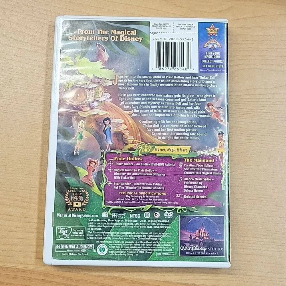 Walt Disney Tinkerbell bundle frame puzzle, dvd, book, kaleidoscope, pez, bag